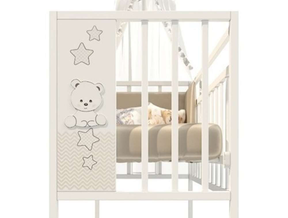 Кровать детская Mini Loft 3D - Star and bear колесо-качалка (белый) 1200х600