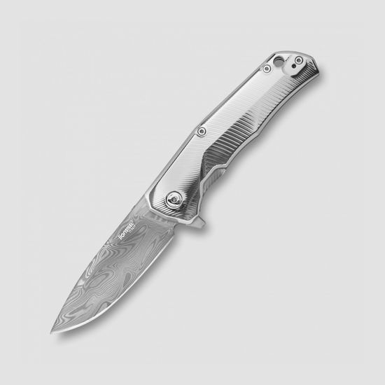 Складной нож Lion Steel "T.R.E." L/TRE-DT GY POL GREY c клинком из стали Damasteel, рукоять титан / карбон
