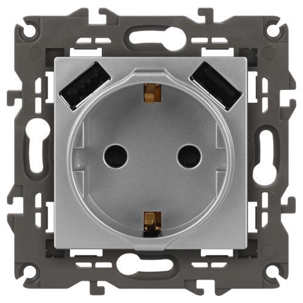 Розетка 16А 250В 2P+E с 2хUSB 5В-3А защ. шторки Elegance алюм. 14-4109-03 ЭРА Б0047869 Розетка 16А 250В 2P+E с 2хUSB 5В-3А защ. шторки Elegance алюм. 14-4109-03 ЭРА Б0047869