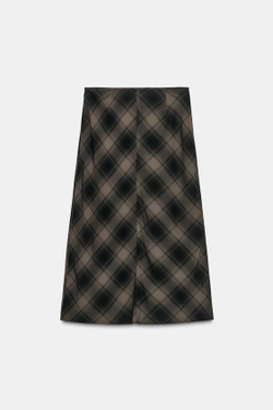 ZARA ЮБКА МИДИ В КЛЕТКУ, ЧЕРНЫЙ/КОРИЧНЕВЫЙ
