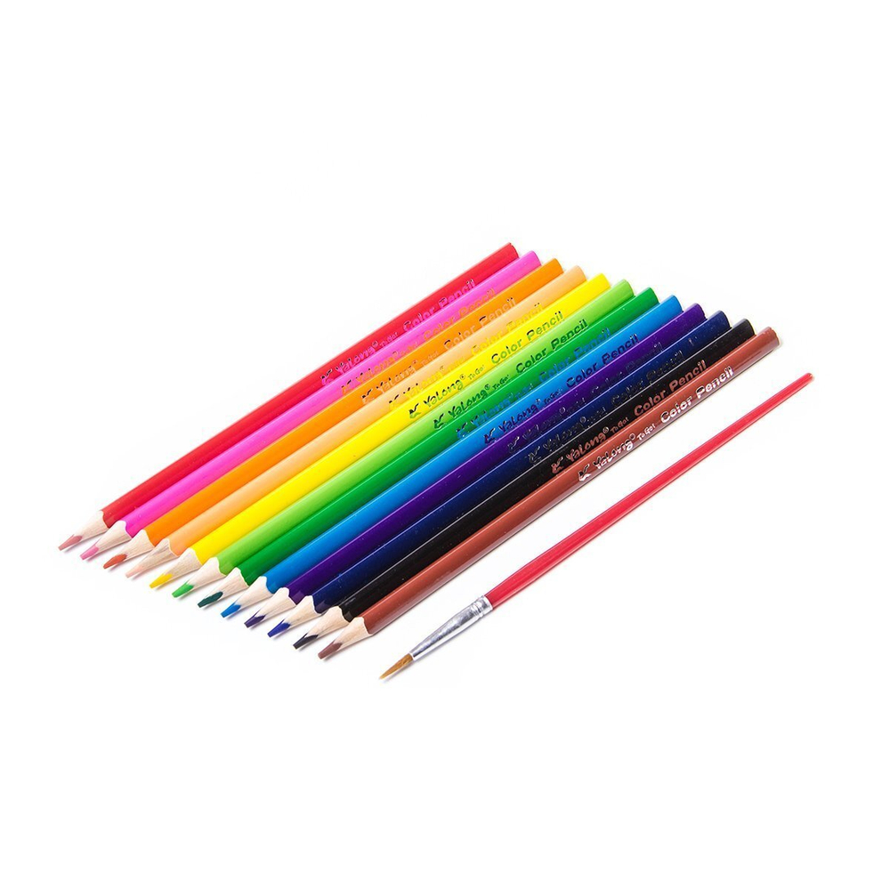 Карандаши акварельные Yalong 12 цв., "Colour", деревянные, трехгранные, заточенные, кисть, 3.0 мм, картон. упаковка, европодвес