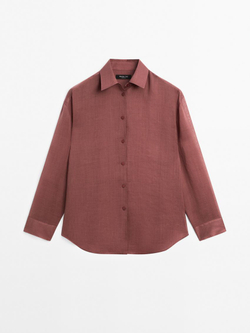 Massimo Dutti Рубашка свободного кроя из смесовой ткани рами, розовый