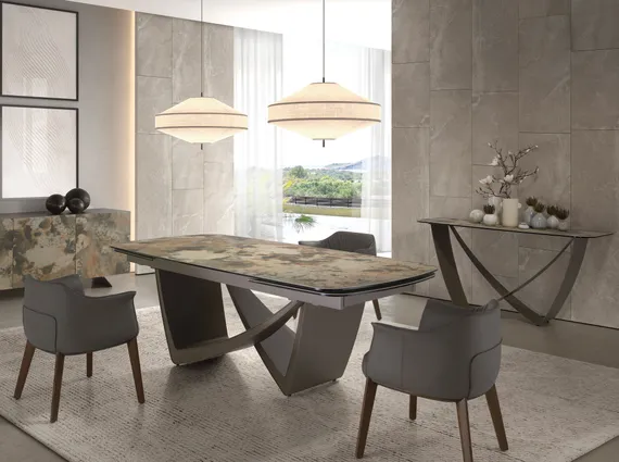 Консоль из мраморной керамики серо-коричневого цвета металлик 3269