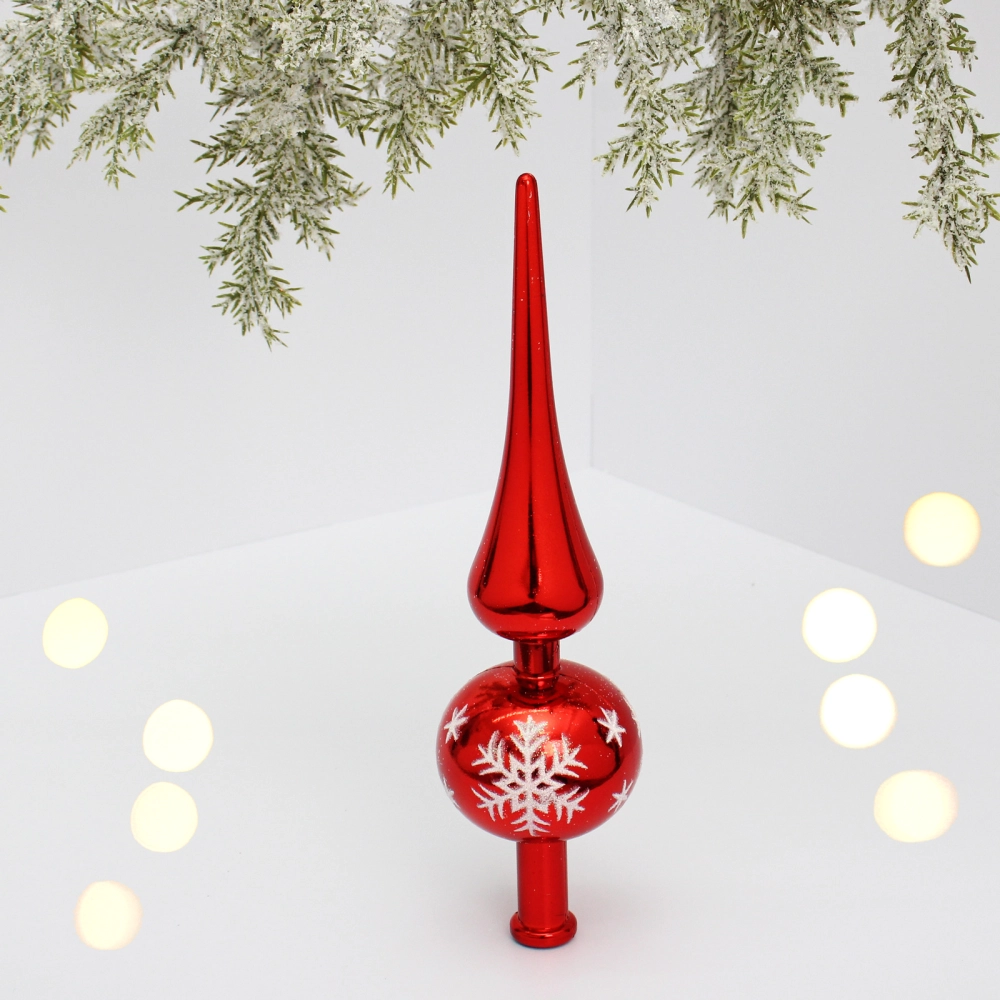 Верхушка на ёлку 23 см «Снежинка», Красный/белый