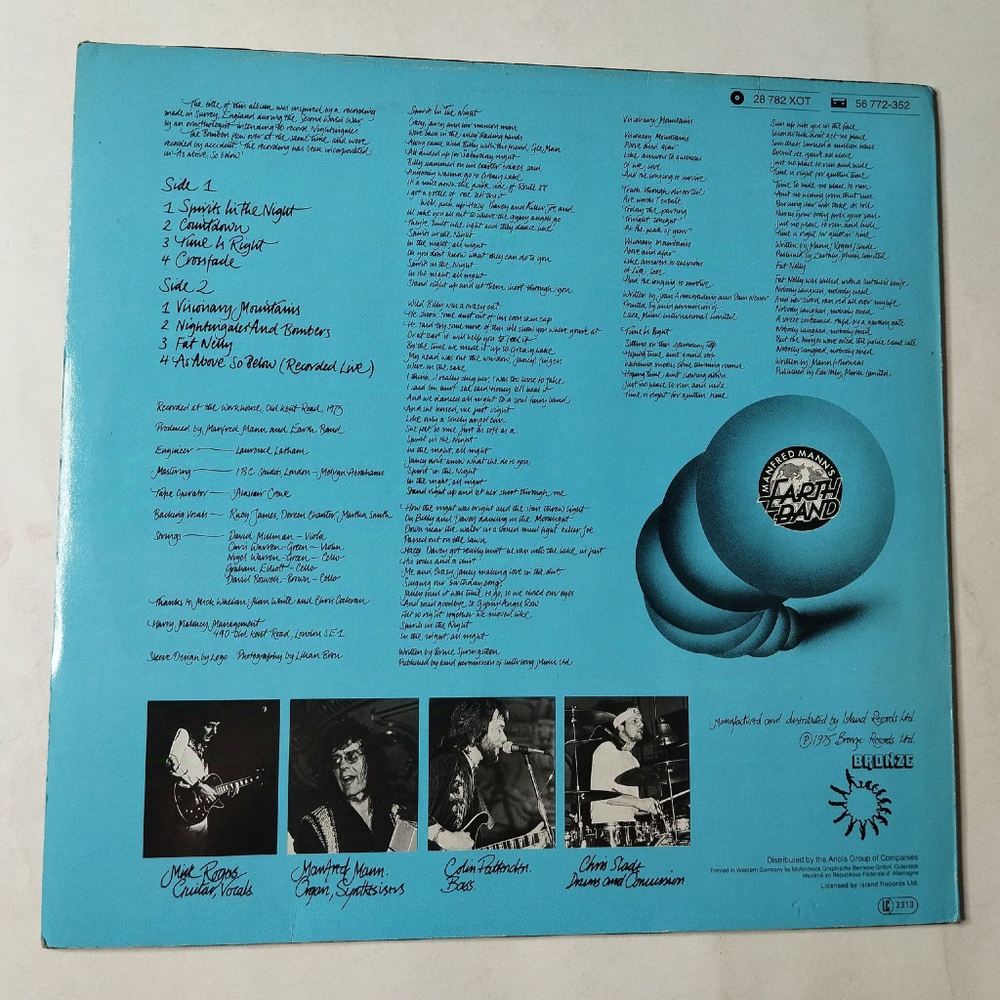 Винтажная виниловая пластинка LP Manfred Mann Earth Band Nightingales and Bombers (Germany 1977) Spirits In The Night