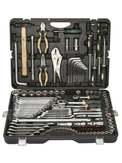 Набор инструментов 142+6пр. 1/4''3/8''1/2''(6-гран.)(4-36мм, 27,30,32,36-12гр.)+(ключи трещоточные:8х10,12х13,14х15,16х17,18х19мм, бокорезы-7'') RockForce##Rock FORCE RF-41421-5 PREMIUM