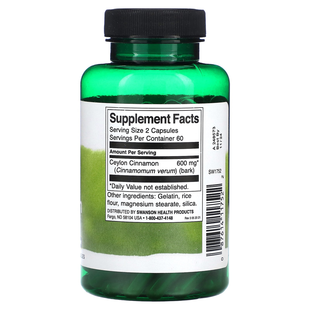 Swanson, Натуральная корица полного спектра, 120 капсул (300 мг на капсулу)