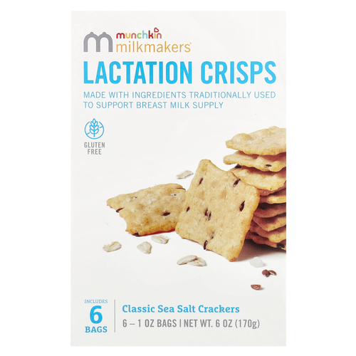 Munchkin, Milkmakers®, чипсы для кормления грудью, классические крекеры с морской солью, 6 пакетиков по 28 г (1 унция)