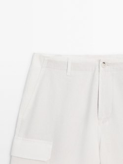 Massimo Dutti 100% льняные шорты-бермуды, натуральный, кремовый
