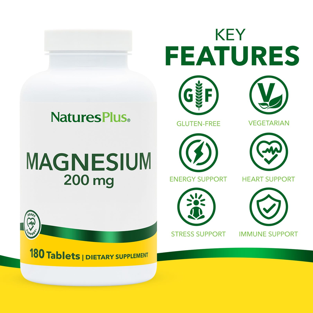 NaturesPlus, Магний, 200 мг, 180 таблеток