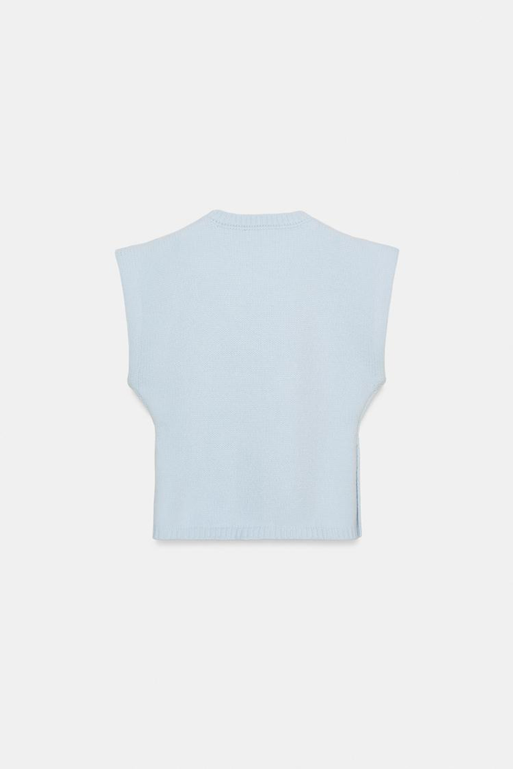 ZARA ТРИКОТАЖНЫЙ ЖИЛЕТ С АКЦЕНТНЫМИ ПЛЕЧАМИ, СИНИЙ