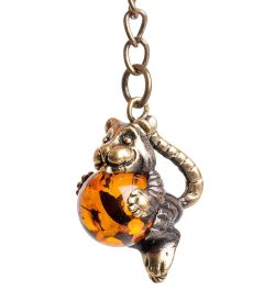 AM- 862 Брелок «Тигренок» (латунь, янтарь)