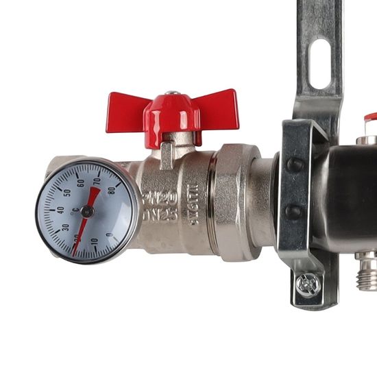 Коллектор Rommer 1"x3/4" на 7 контуров с запорными клапанами в сборе (нерж. сталь) RMS-3210-000007