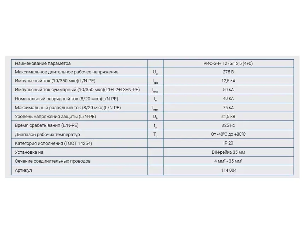 Устройство защиты от импульсных перенапряжений РИФ-Э-I+II 275/12,5  (4+0) (114 004)