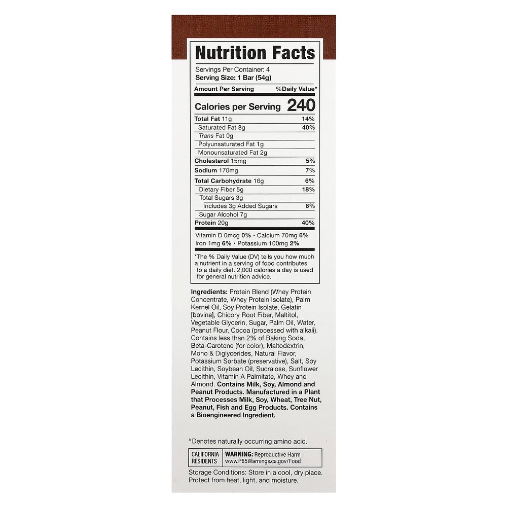 MusclePharm, Протеиновый батончик Combat Ready ™, шоколадный батончик с арахисовым маслом, 4 батончика, 54 г (1,9 унции)