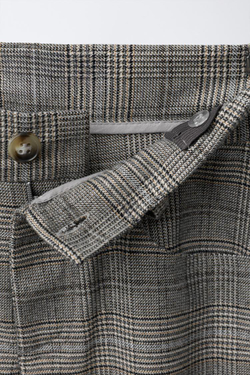 ZARA УТЕПЛЕННЫЕ БРЮКИ BARREL В КЛЕТКУ, СВЕТЛО-БЕЖЕВЫЙ