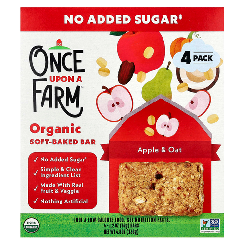 Once Upon A Farm, Органический мягкий батончик, с яблоком и овсом, 4 батончика по 34 г (1,2 унции)
