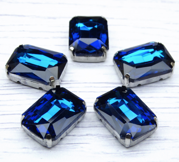 ПЦ011НН1318 Хрустальные стразы формы "октагон" в цапах, цвет: лазурный, размер: 13х18 мм, 3 шт.