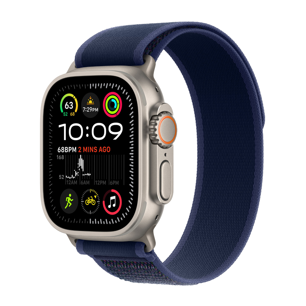 Apple Watch Ultra 2 (2024) 49mm Natural Titanium Case with Blue Trail Loop (M/L)