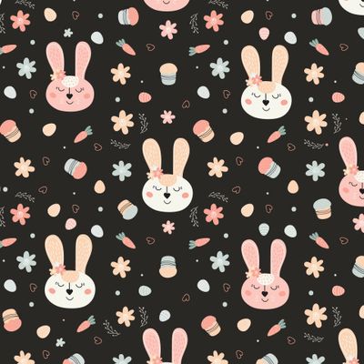 Пасхальный паттерн с кроликами, зайцами на темно фоне
