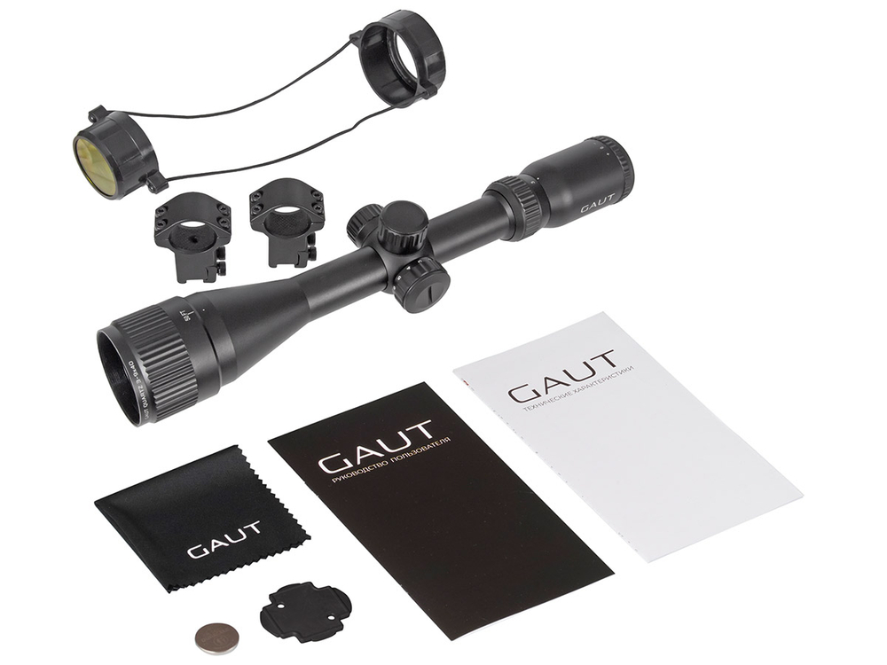 Прицел Gaut Quartz 3-9x40 AO, сетка 2 (Mil-Dot), кольца, подсветка