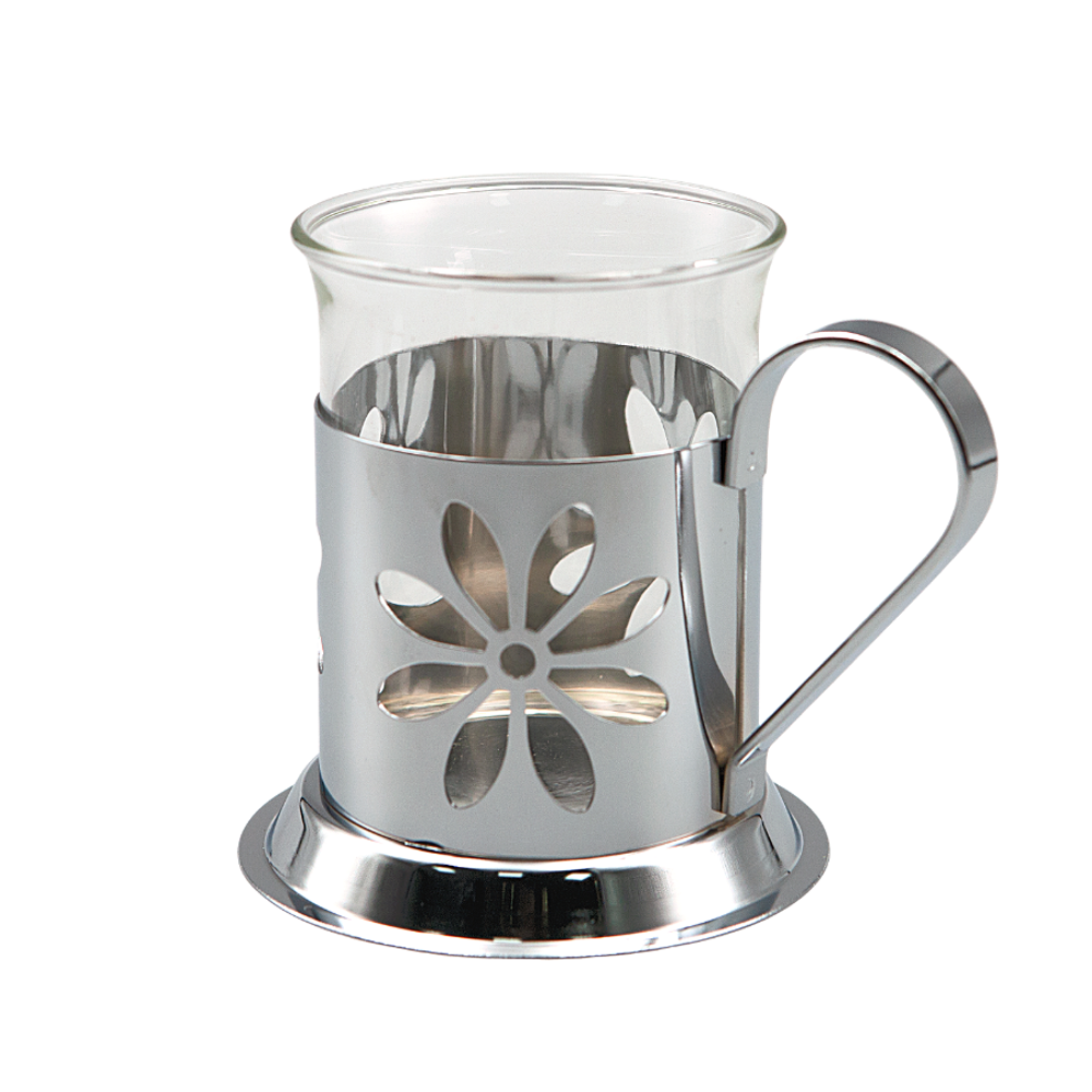 Стеклянный стакан объемом 0,15 л в металлическом подстаканнике.