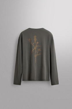 ZARA ФУТБОЛКА С ДЛИННЫМ РУКАВОМ И ГРАФИЧЕСКИМ ПРИНТОМ, МЯГКИЙ СЕРЫЙ