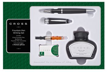 Набор Cross Bailey: Перьевая ручка, конвертер, 3 картриджа, флакон с черными чернилами. Цвет: черный (AT0456H-11MS)