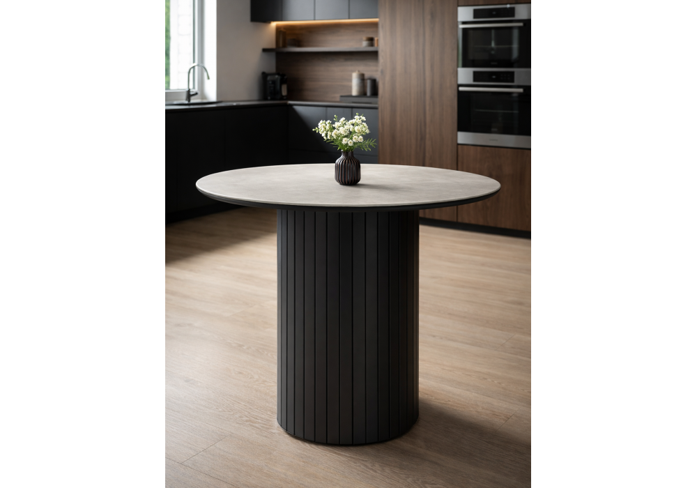 Керамический стол Woodville Гравент 90 carmen light grey, черный