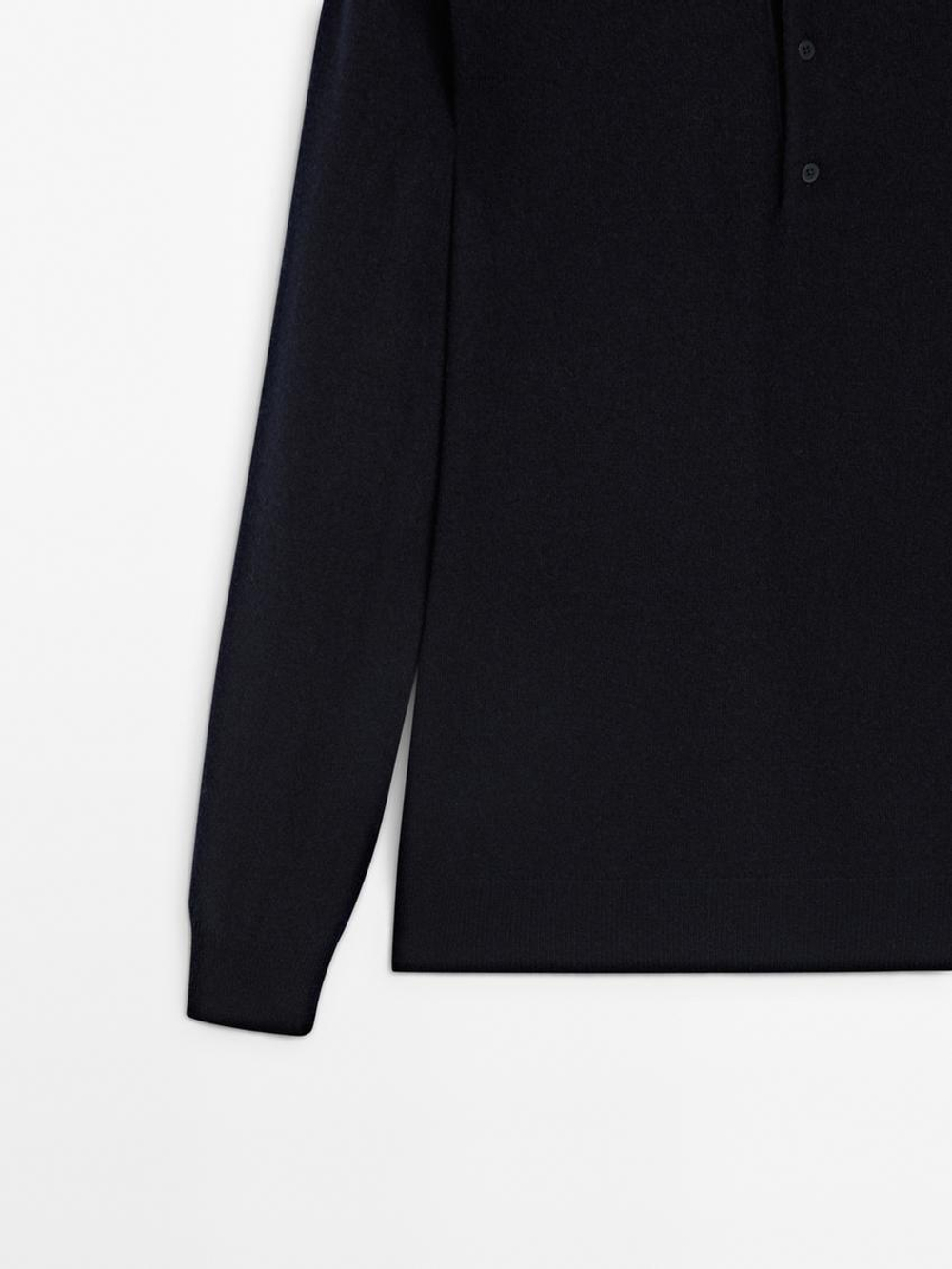 Massimo Dutti Свитер с воротником-поло из смесовой шерсти, темно-синий