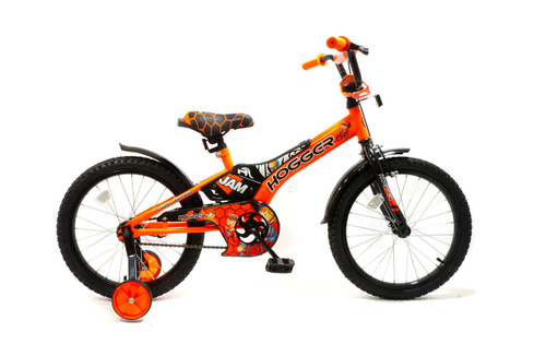 Велосипед 18" HOGGER "JAM", рама сталь с пластиковым покрытием, вилка сталь, ручной и ножной тормоз, доп. колеса, оранжевый