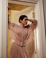 Комплект: блуза и брюки из шелкового бархата розовый