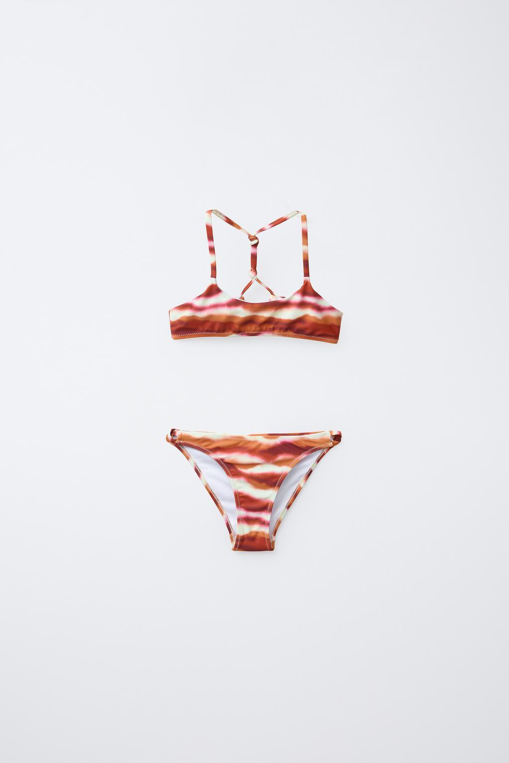ZARA КОМПЛЕКТ БИКИНИ С ПРИНТОМ ТАЙ-ДАЙ, ЧЕРЕПИЧНЫЙ