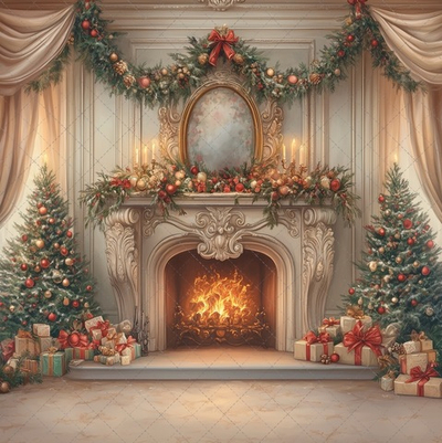 Камин в викторианском стиле Зима №3 фон неопреновый