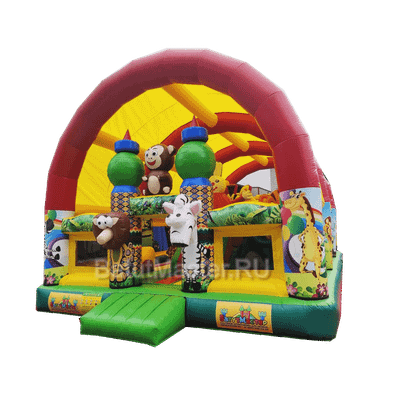Коммерческий надувной батут "Мульти зверята" с крышей, 10*6*6 м