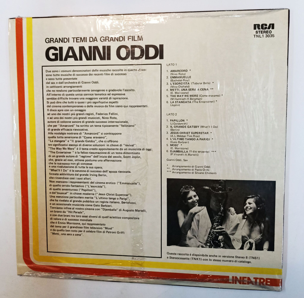 Винтажная виниловая пластинка LP Gianni Oddi Grandi Temi Da Grandi Film (Италия 1976)