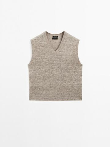 Massimo Dutti Жилет из 100% льна, серый меланж