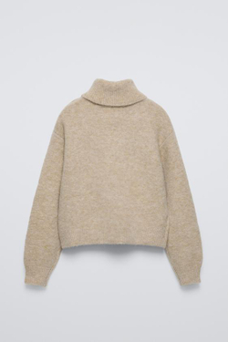 ZARA ВЯЗАНЫЙ СВИТЕР С ВЫСОКИМ ВОРОТОМ, СЕРО-КОРИЧНЕВЫЙ