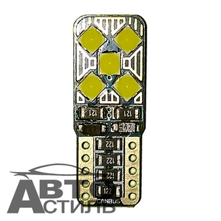 Светодиод 12V T10 10SMD 3030 WHITE CAN FLS35-BLG (без цок) ОБМАНКА 5+5SMD ПЛОСКИЙ на зеленом фоне