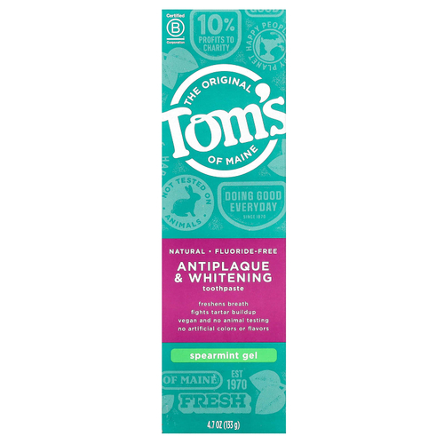 Tom's of Maine, натуральная зубная отбеливающая паста против налета, без фторидов, мята, 133 г (4,7 унции)