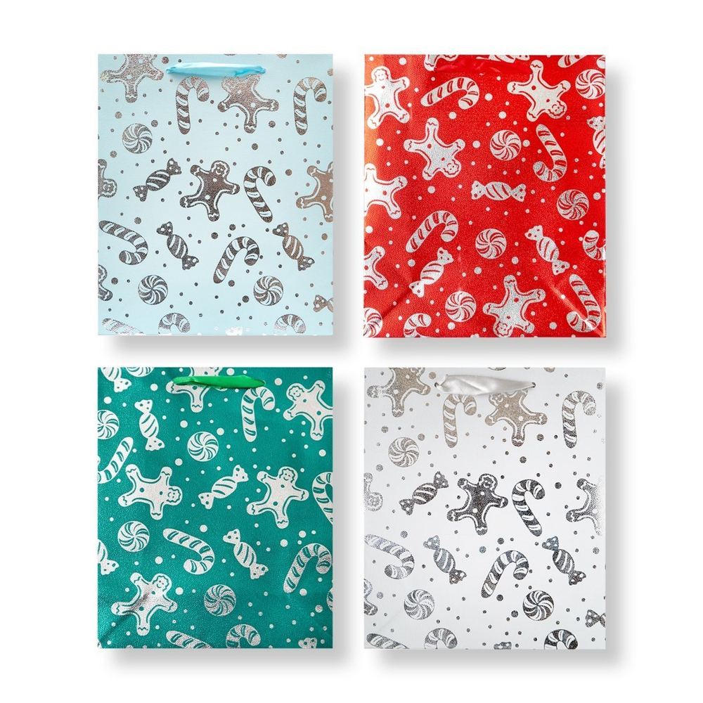 Пакет подарочный бумажный Alingar, (L+) 25,5х33,5х8,5 см, "С Новым годом!", ламинация, тиснение фольга, ассорти