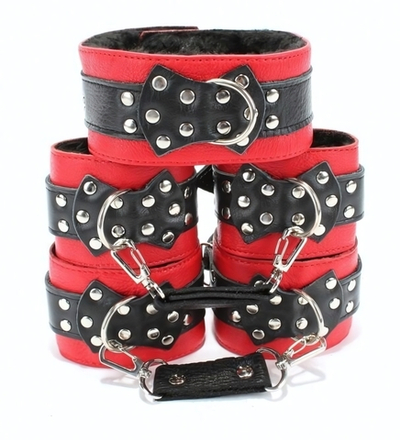 Набор красно-черных фиксаторов с меховым подкладом (Цвет: красный с черным)