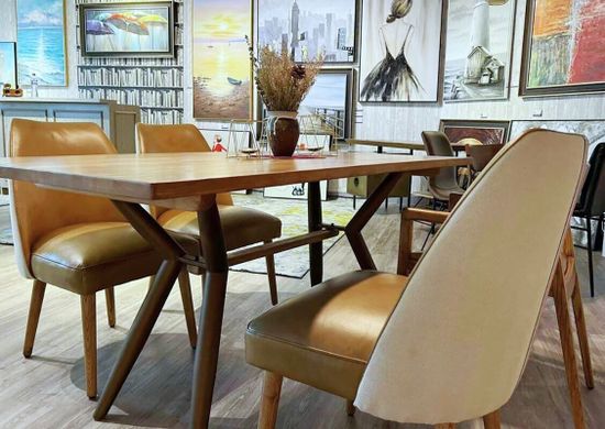 Стол RI010 Brass metal base & Light Grey Ash 200х100