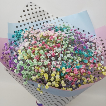Воздушный букет разноцветных гипсофил в авторской упаковке из корейской пленки