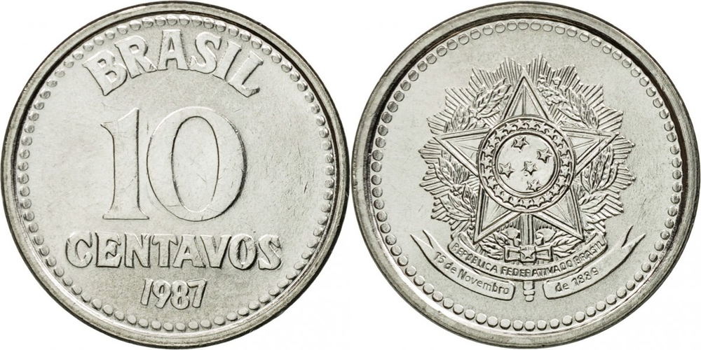 Бразилия 10 сентаво, 1986 - 1988 Звезда XF