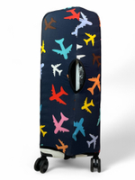 Чехол на чемодан 28", цвет чёрный/разноцветный, Самолетики