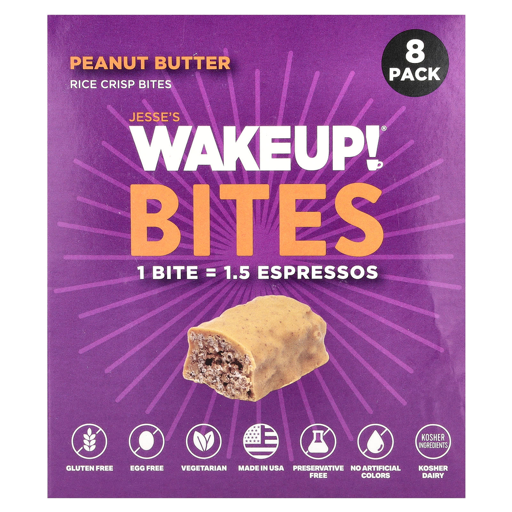 Jesse's WAKEUP!, Rice Crisp Bites, арахисовая паста, 8 пакетиков по 15 г (0,53 унции)