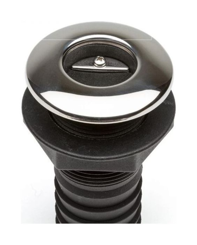 Разъем водосброса пластиковый с крышкой из нержавеющей стали и обратным клапаном под шланг 25 мм, черный