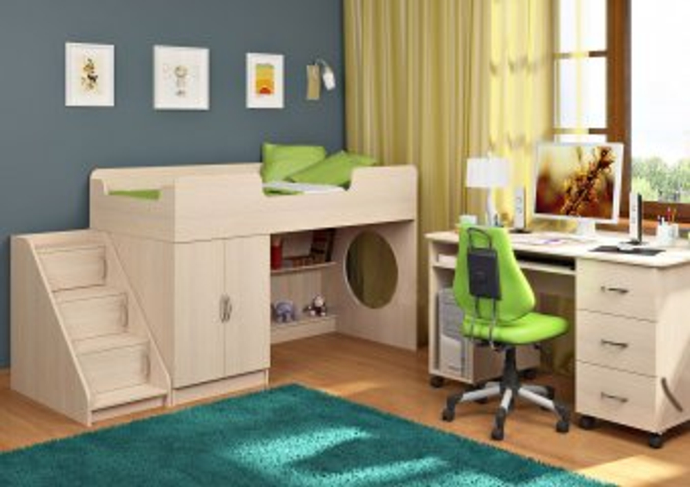 Кровать-чердак КарИВи Легенда 2.3  Дуб Молочный  Дуб Молочный