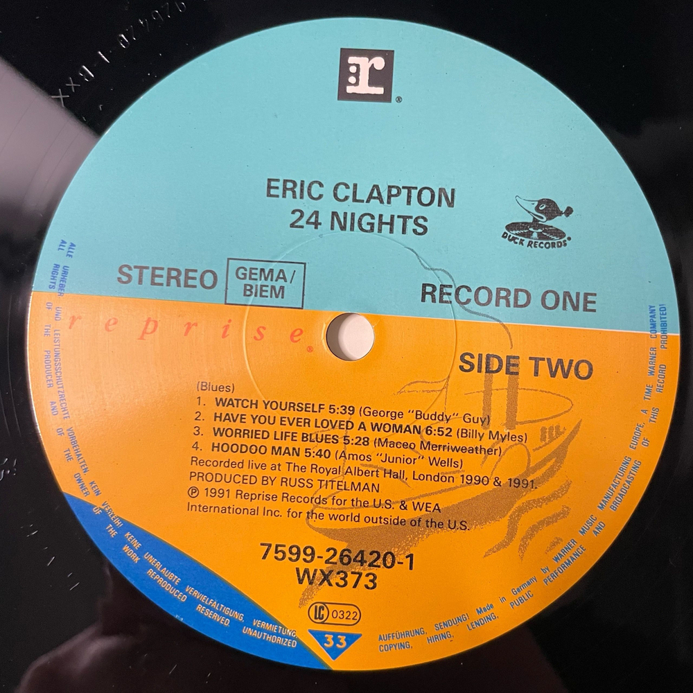 Винтажная виниловая пластинка LP Eric Clapton 24 Nights (Германия 1991)
